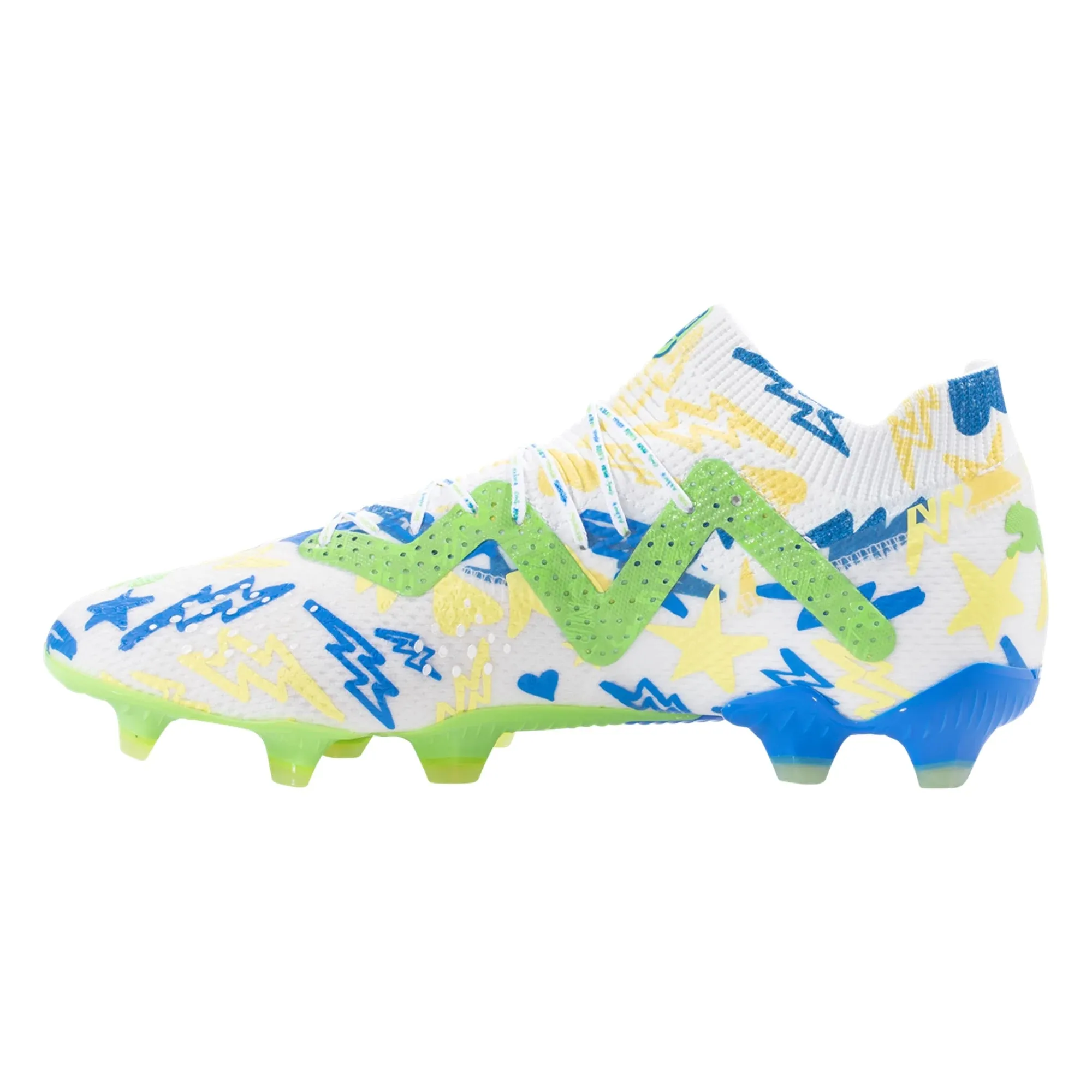 Puma Future Ultimate NJR FG/AG Soccer Cleat - White/Racing Blue/Lemon Meringue/Parakeet Green