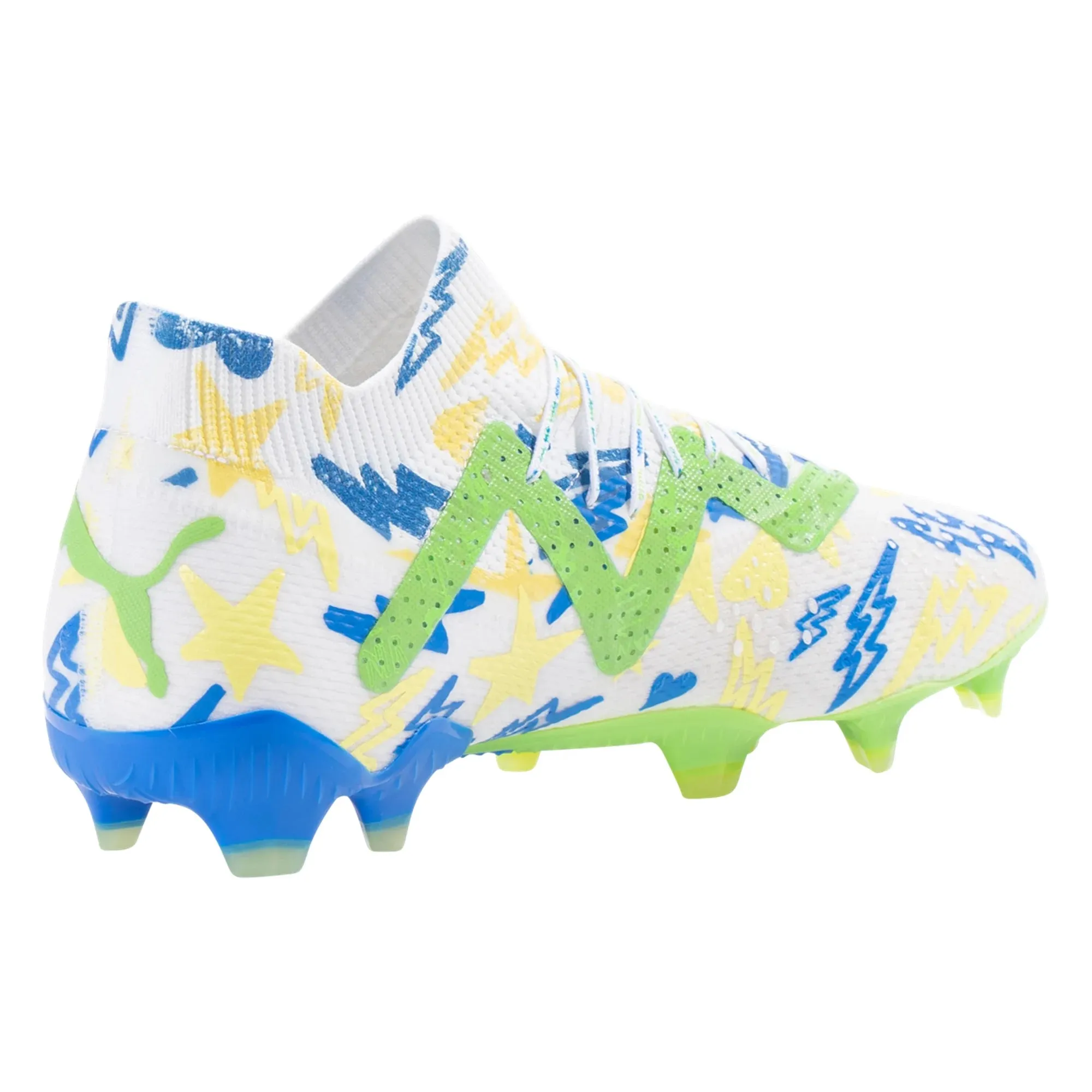 Puma Future Ultimate NJR FG/AG Soccer Cleat - White/Racing Blue/Lemon Meringue/Parakeet Green