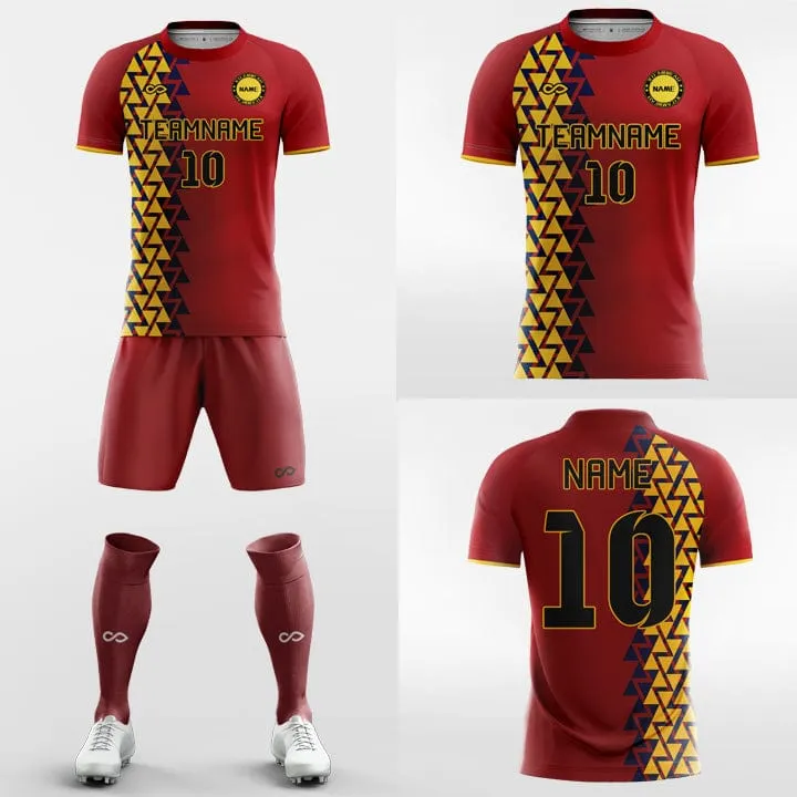 Retro Split Geometric - Custom Soccer Jerseys Kit Red Design