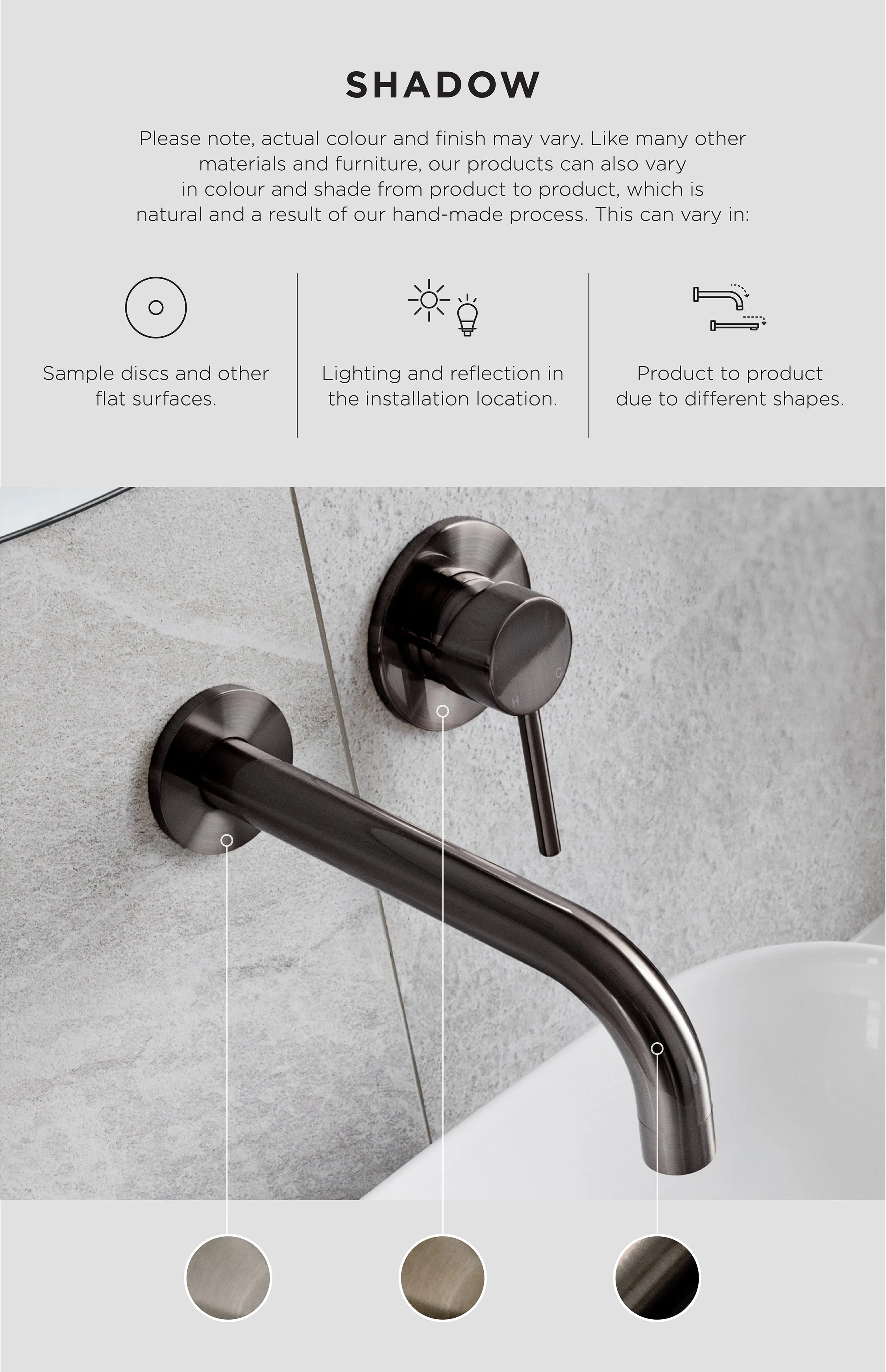 Round Wall Shower Arm 400mm - Shadow Gunmetal