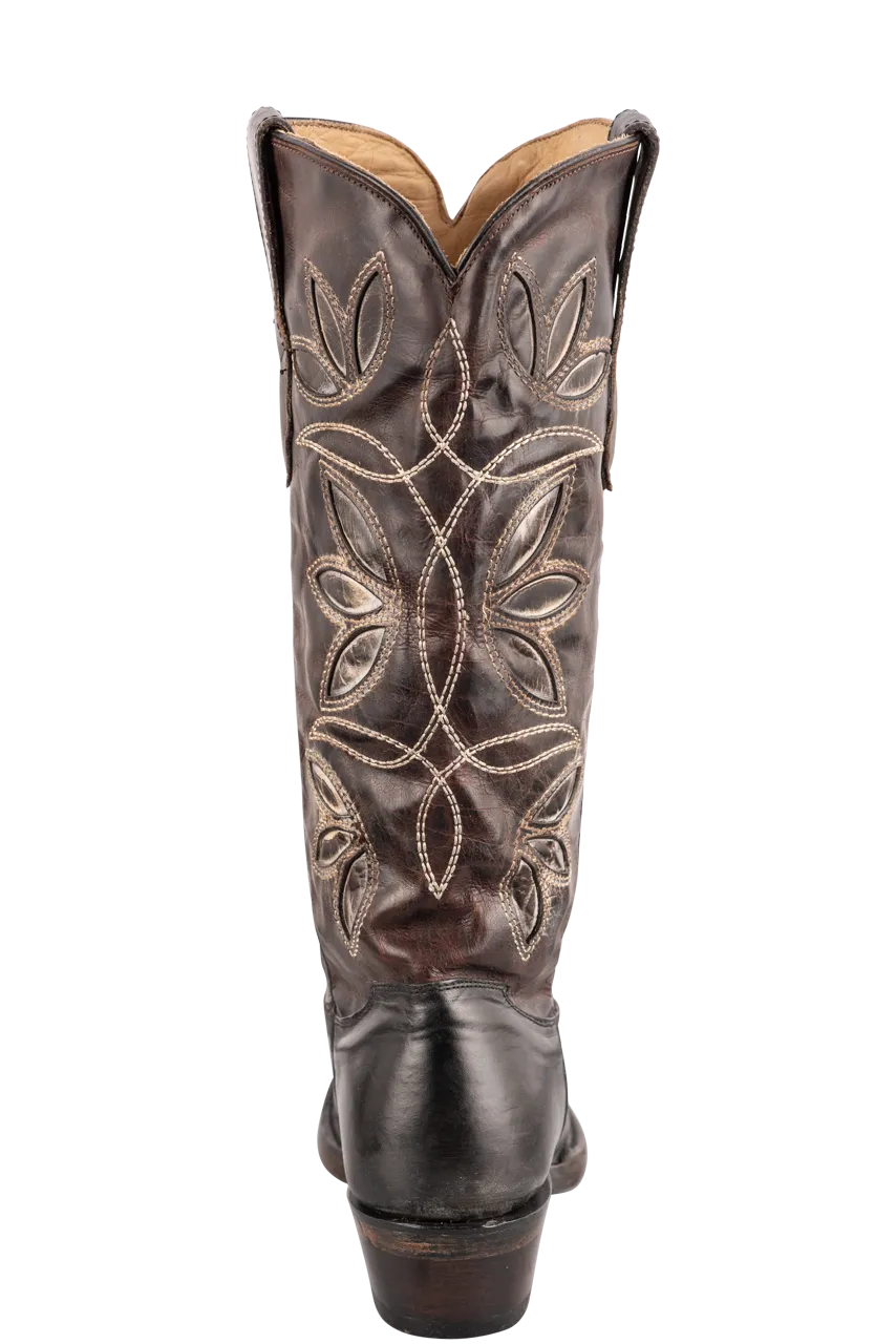Stetson Women's Leather Vintage Floral Underlay Cowgirl Boots