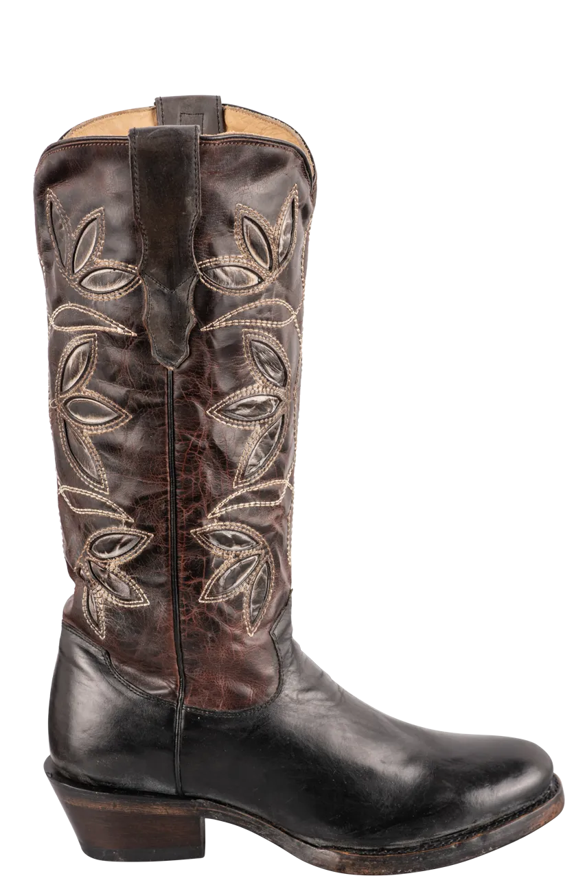 Stetson Women's Leather Vintage Floral Underlay Cowgirl Boots