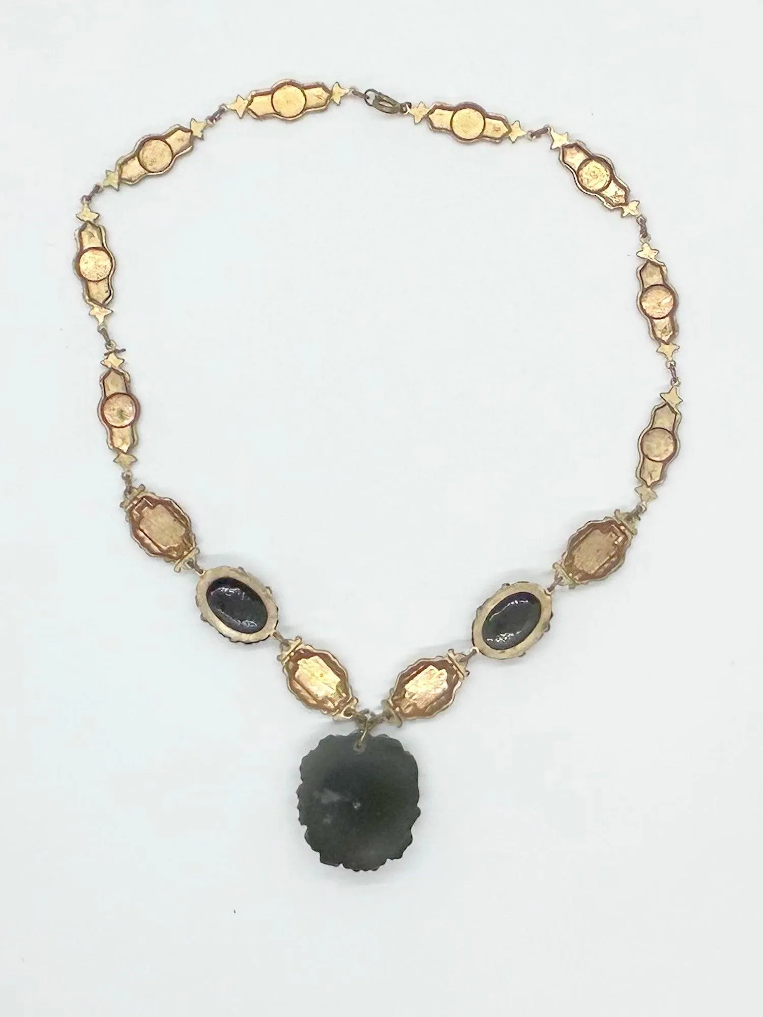 Striking Art Deco Faux Onyx & Gilt Choker Necklace