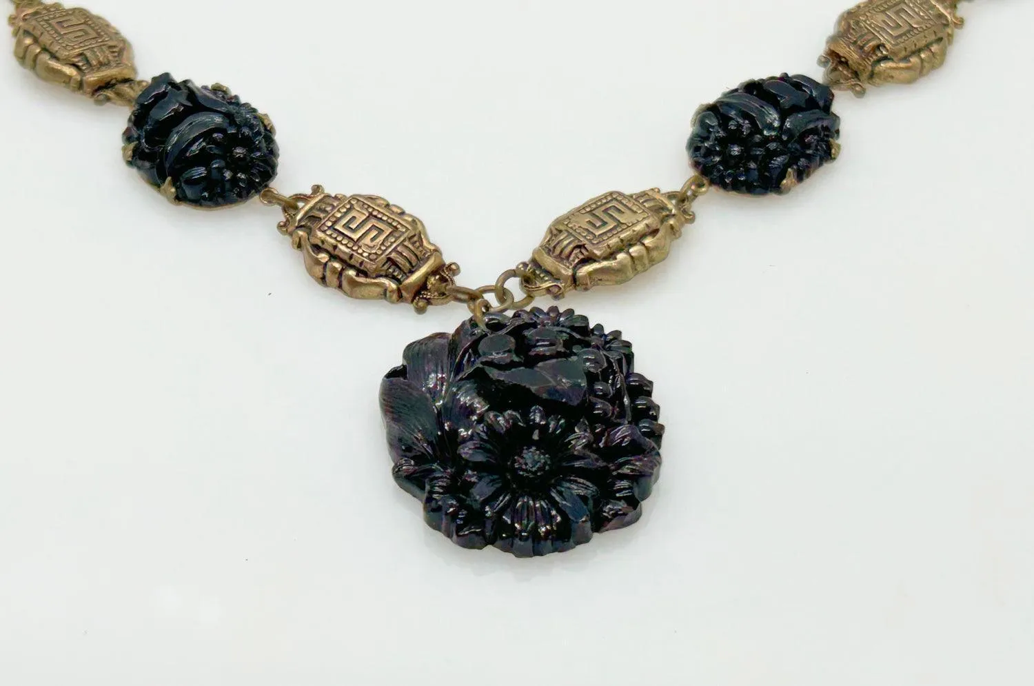 Striking Art Deco Faux Onyx & Gilt Choker Necklace