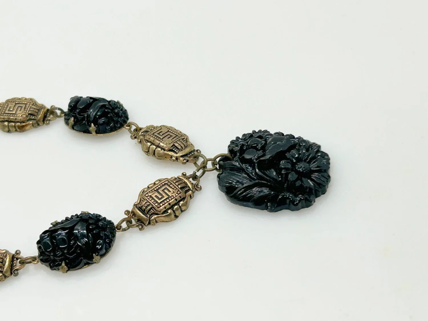 Striking Art Deco Faux Onyx & Gilt Choker Necklace