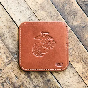 The Officially Licensed Marine Corps Ranch House Fine Leather Coaster Set of 4 Coasters