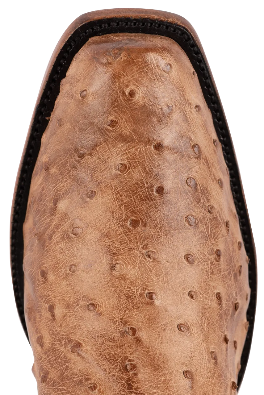Tony Lama Men's Full-Quill Ostrich Signature Series Antique Vintage Cowboy Boots - Tan