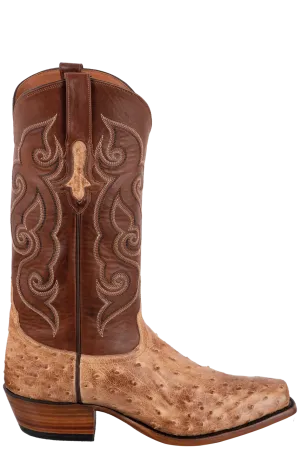 Tony Lama Men's Full-Quill Ostrich Signature Series Antique Vintage Cowboy Boots - Tan