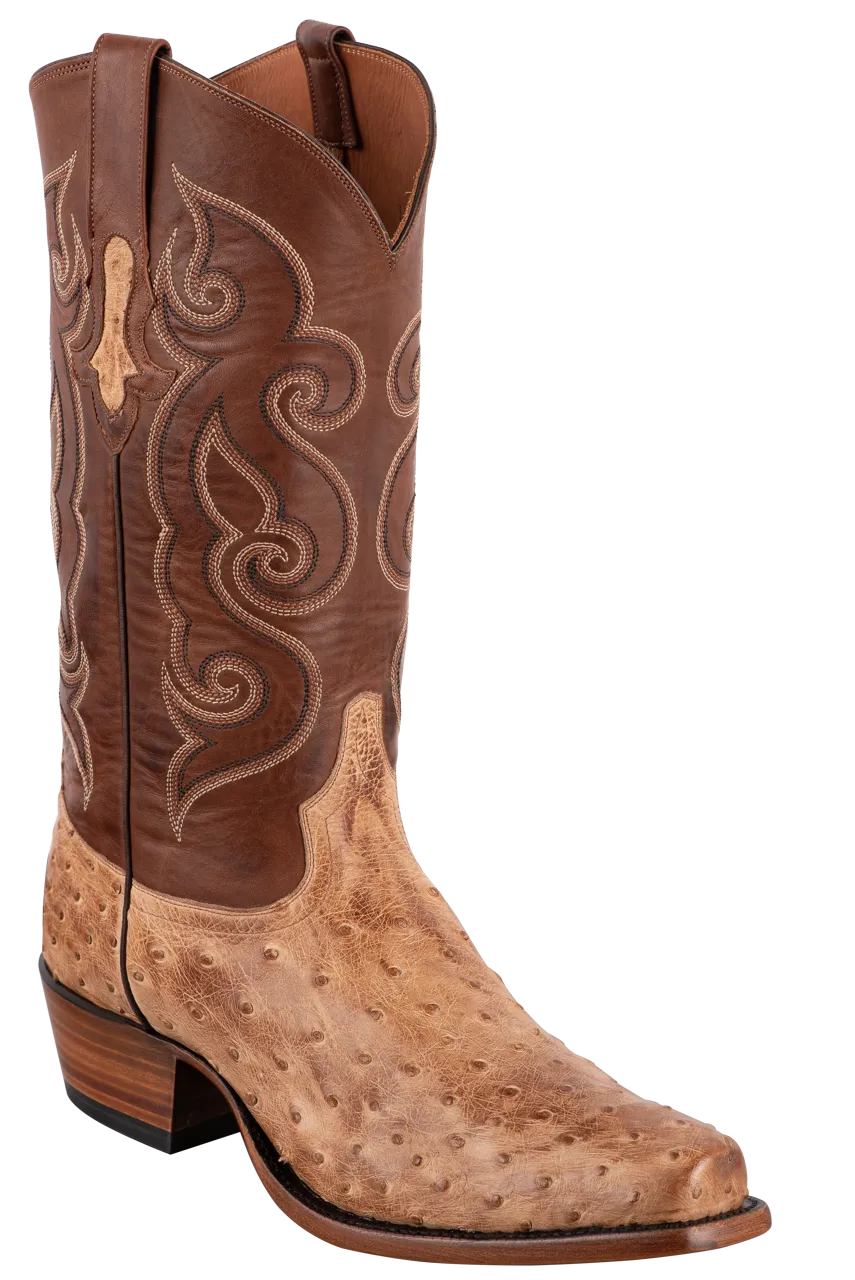 Tony Lama Men's Full-Quill Ostrich Signature Series Antique Vintage Cowboy Boots - Tan