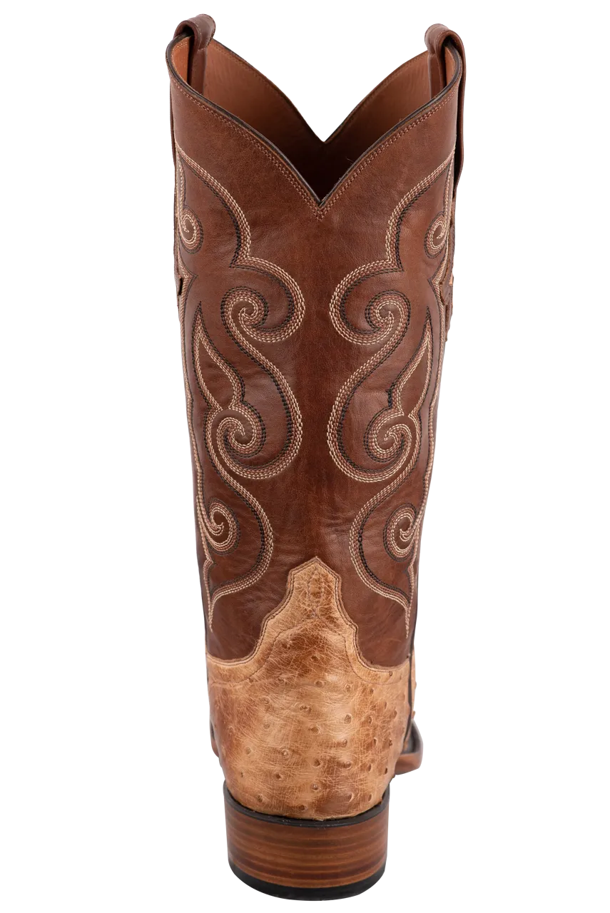 Tony Lama Men's Full-Quill Ostrich Signature Series Antique Vintage Cowboy Boots - Tan