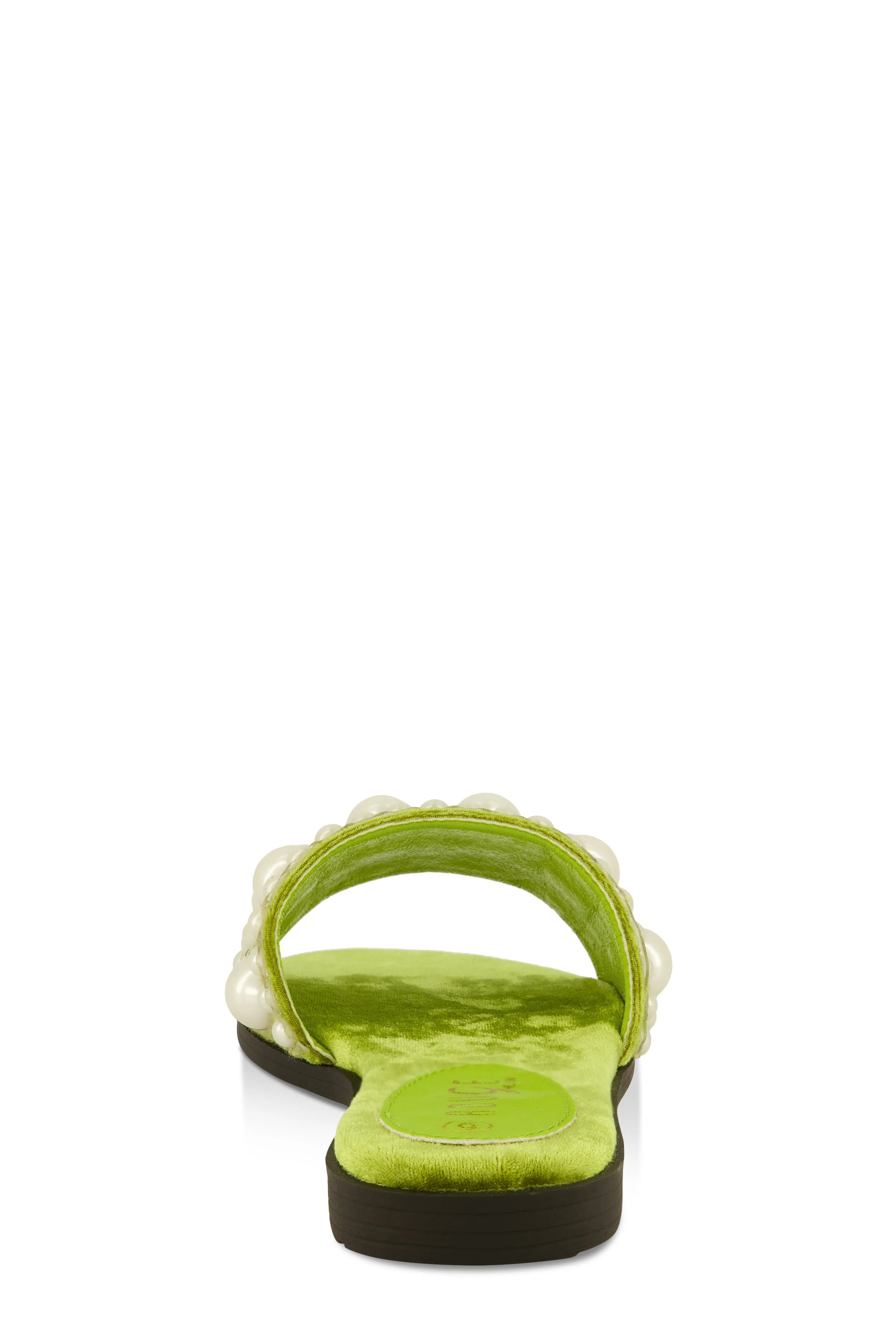 Velvet Faux Pearl Band Slide Sandals