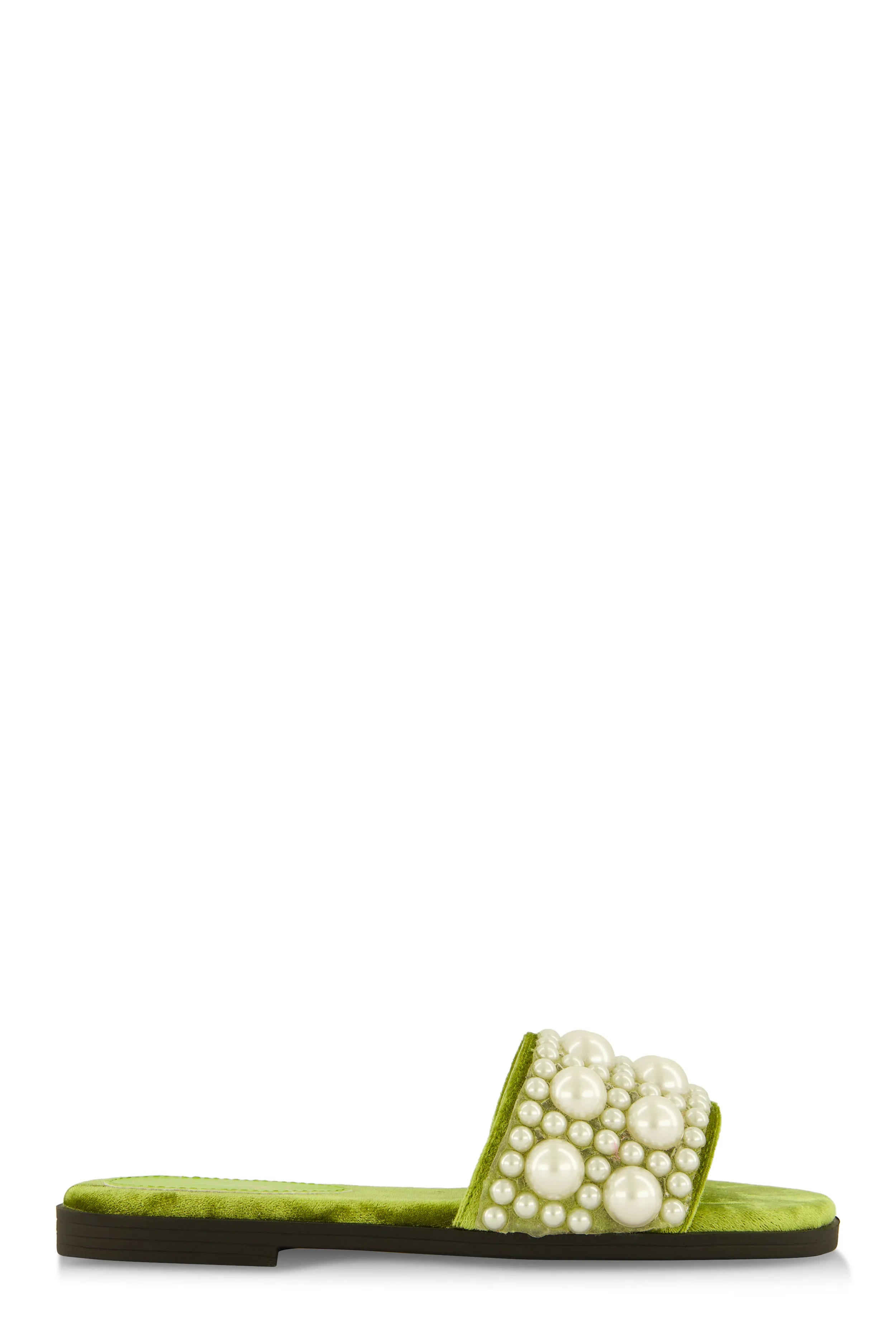 Velvet Faux Pearl Band Slide Sandals