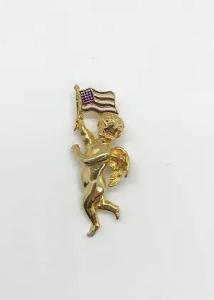 Vintage Angel with American Flag Brooch