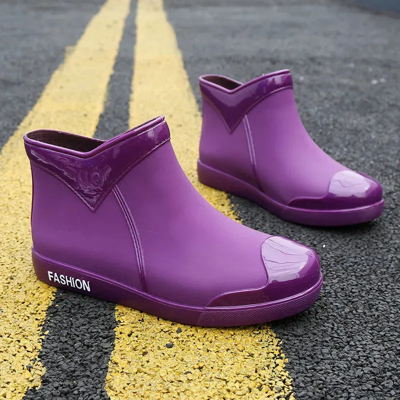 Women Ankle Rain Boots Autumn Ladies Rubber PVC Waterproof Rainshoes Water Shoes Slip On Fashion Female Flats Footwear 2020 New