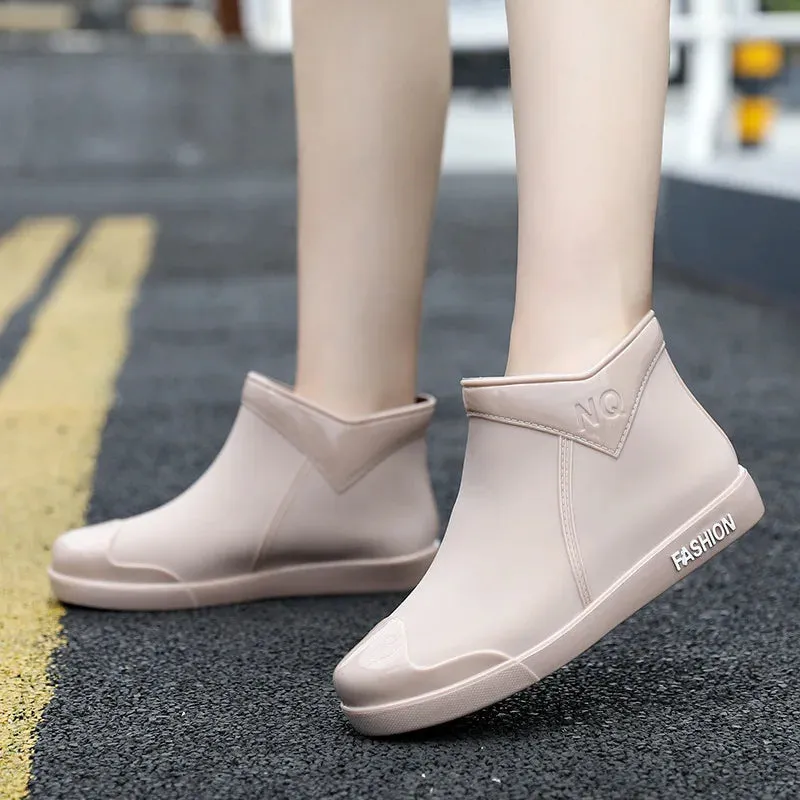 Women Ankle Rain Boots Autumn Ladies Rubber PVC Waterproof Rainshoes Water Shoes Slip On Fashion Female Flats Footwear 2020 New