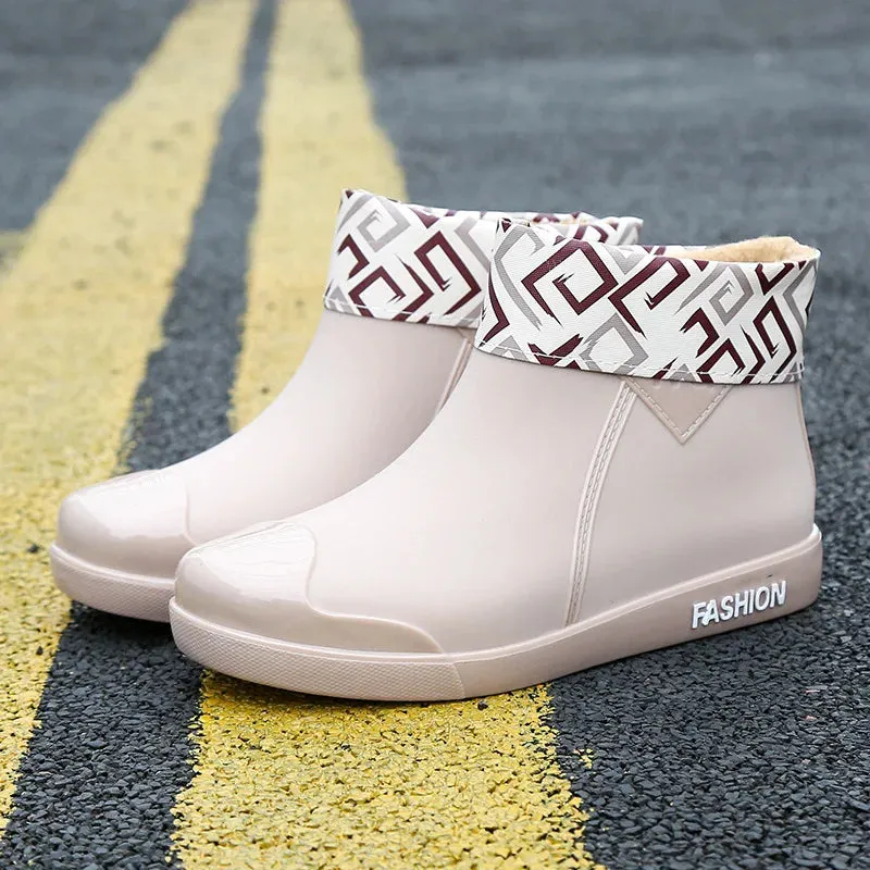 Women Ankle Rain Boots Autumn Ladies Rubber PVC Waterproof Rainshoes Water Shoes Slip On Fashion Female Flats Footwear 2020 New