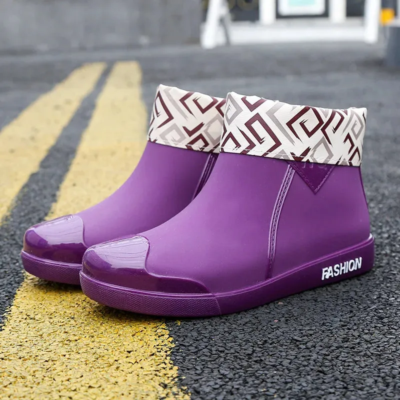Women Ankle Rain Boots Autumn Ladies Rubber PVC Waterproof Rainshoes Water Shoes Slip On Fashion Female Flats Footwear 2020 New