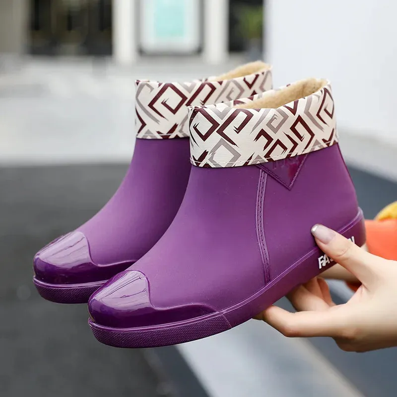 Women Ankle Rain Boots Autumn Ladies Rubber PVC Waterproof Rainshoes Water Shoes Slip On Fashion Female Flats Footwear 2020 New