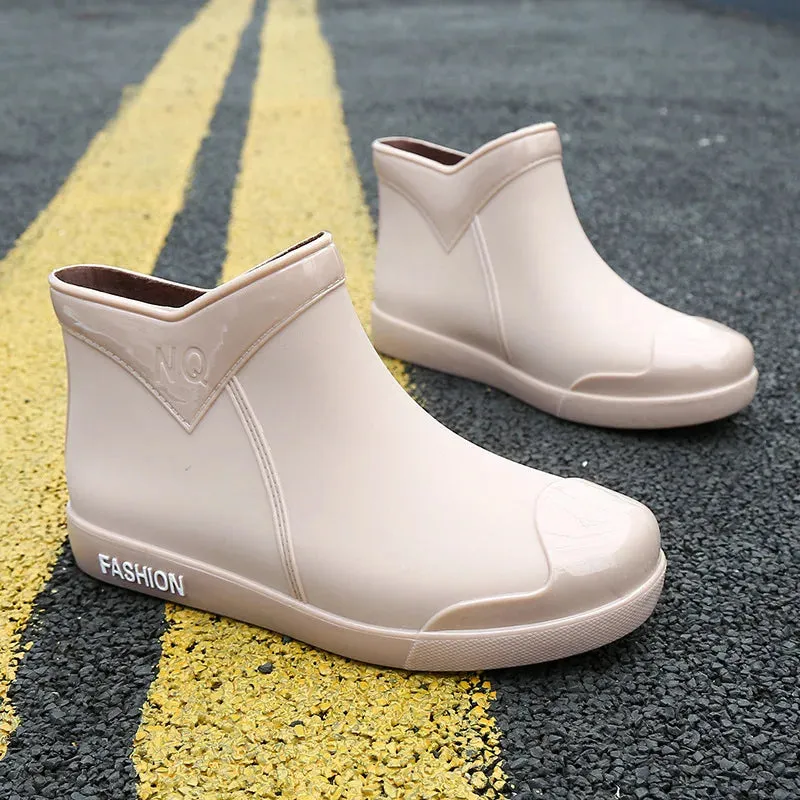 Women Ankle Rain Boots Autumn Ladies Rubber PVC Waterproof Rainshoes Water Shoes Slip On Fashion Female Flats Footwear 2020 New