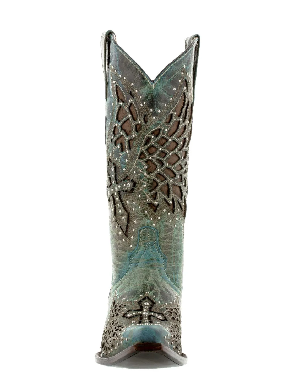 Womens Alas46 Turquoise Cross & Wings Western Cowboy Boots - Snip Toe