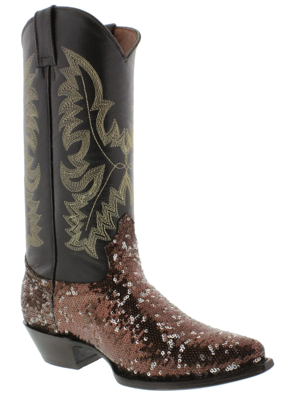 Women's Brown Sequins Western Rodeo Cowboy Boots Snip Toe
