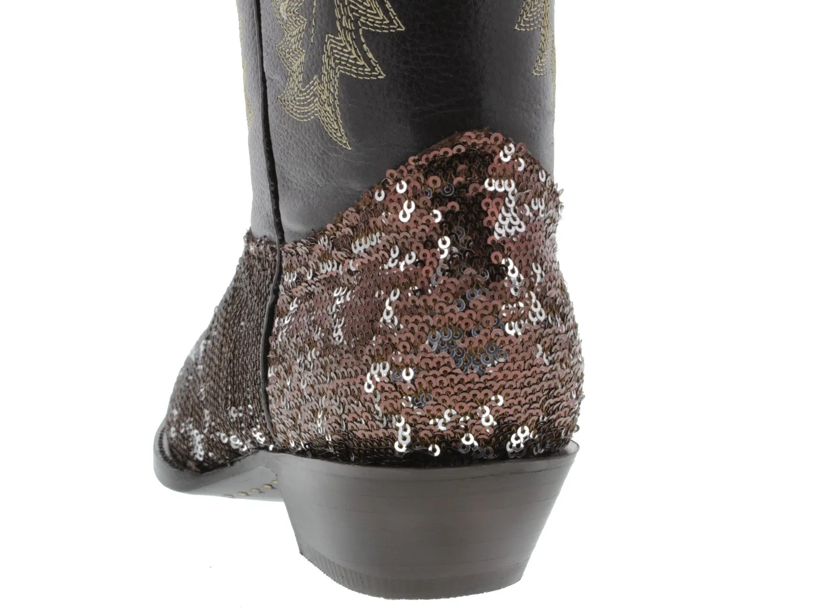 Women's Brown Sequins Western Rodeo Cowboy Boots Snip Toe