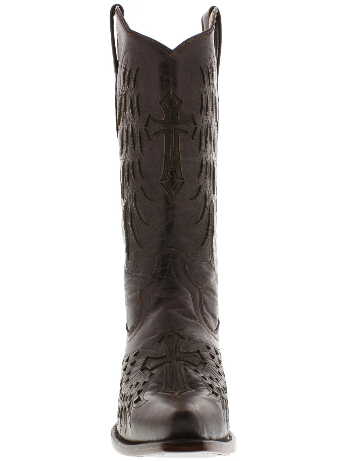 Women's Chocolate Brown Cross & Wings Leather Cowboy Boots Snip Toe - CP5