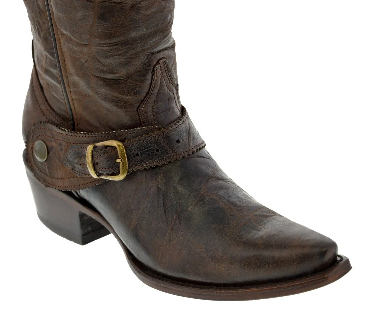 Womens Hayek Dark Brown Leather Cowboy Boots Studded - Snip Toe