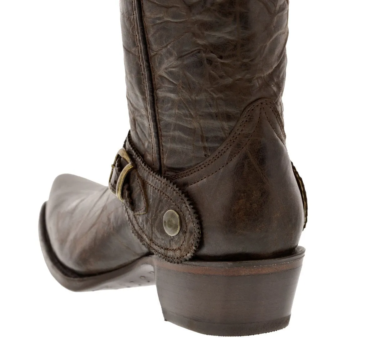 Womens Hayek Dark Brown Leather Cowboy Boots Studded - Snip Toe