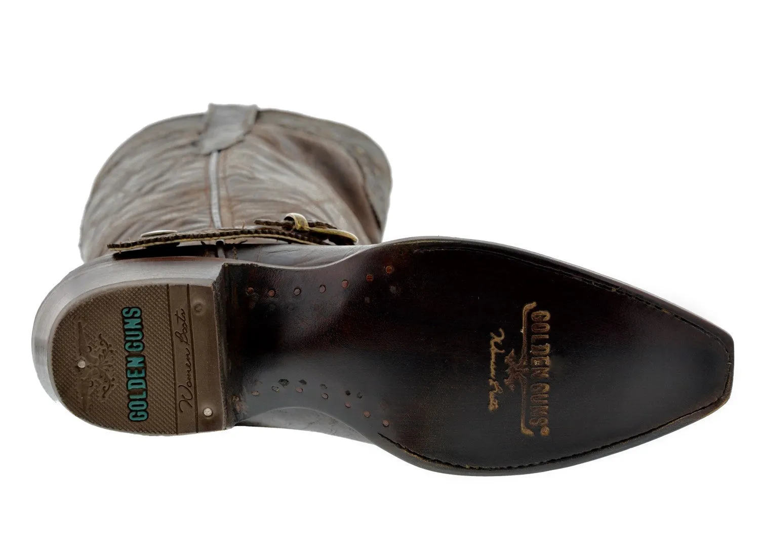 Womens Hayek Dark Brown Leather Cowboy Boots Studded - Snip Toe