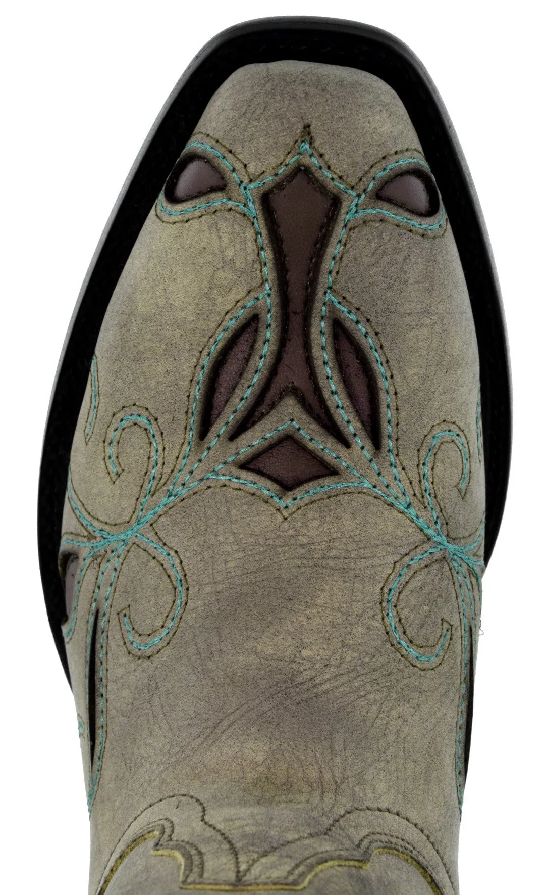 Womens Lauret Sand Cowboy Boots Floral Embroidered - Square Toe
