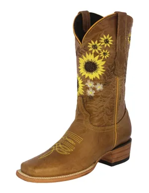 Womens Velvet Honey Brown Western Boots Leather - Square Toe