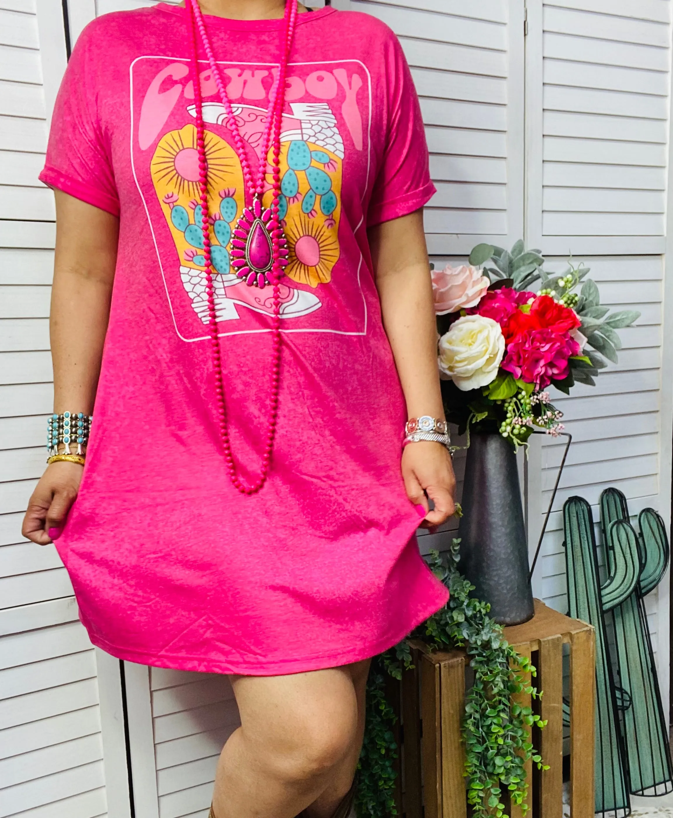 XCH13892 Pink Dress with Cowboy Boots | with pockets (AS4)